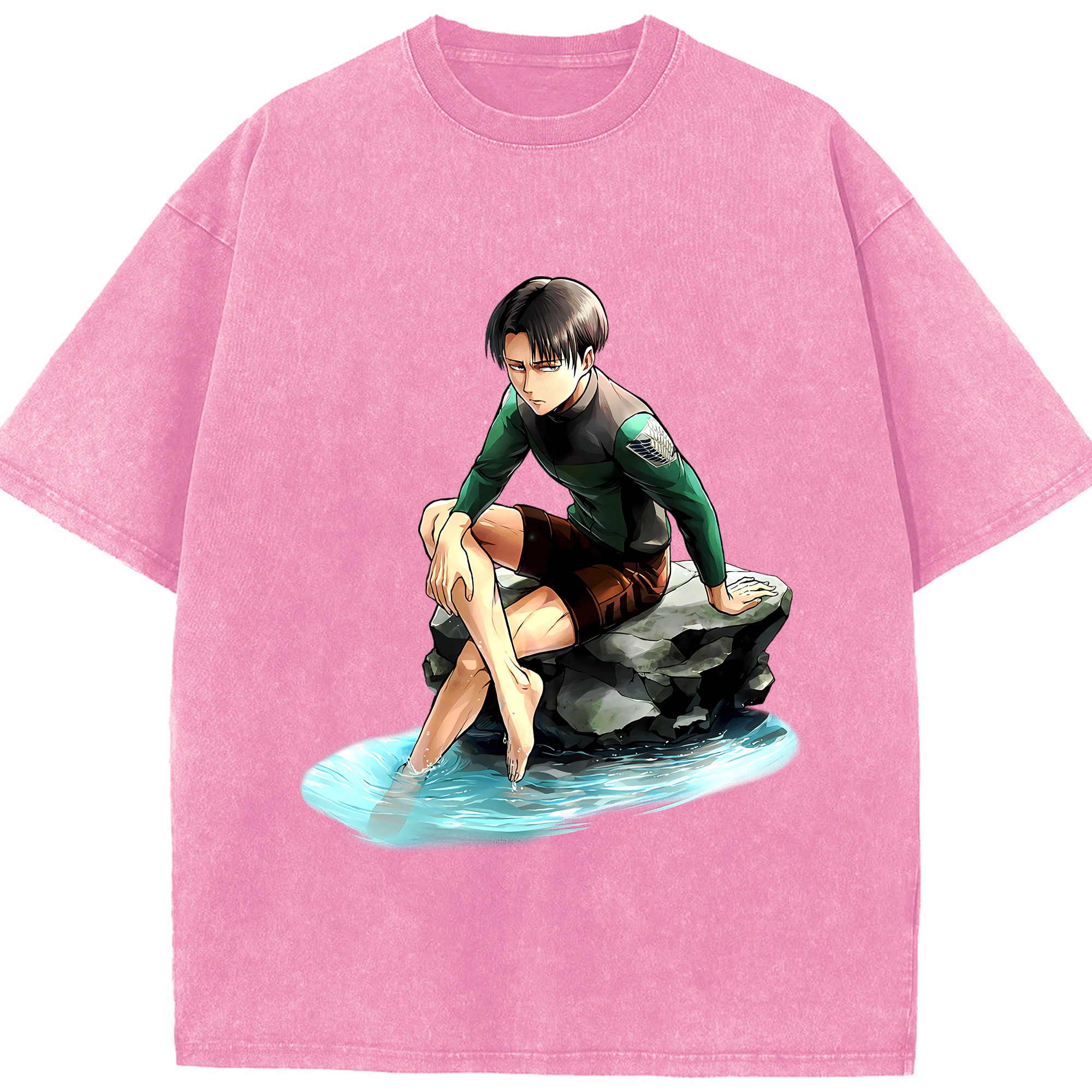 （画像用） 進撃の巨人 リヴァイ·アッカーマン Attack on Titan Levi Ackerman 綿100% ヴィンテージ風 半袖Tシャツ（フロントプリント）